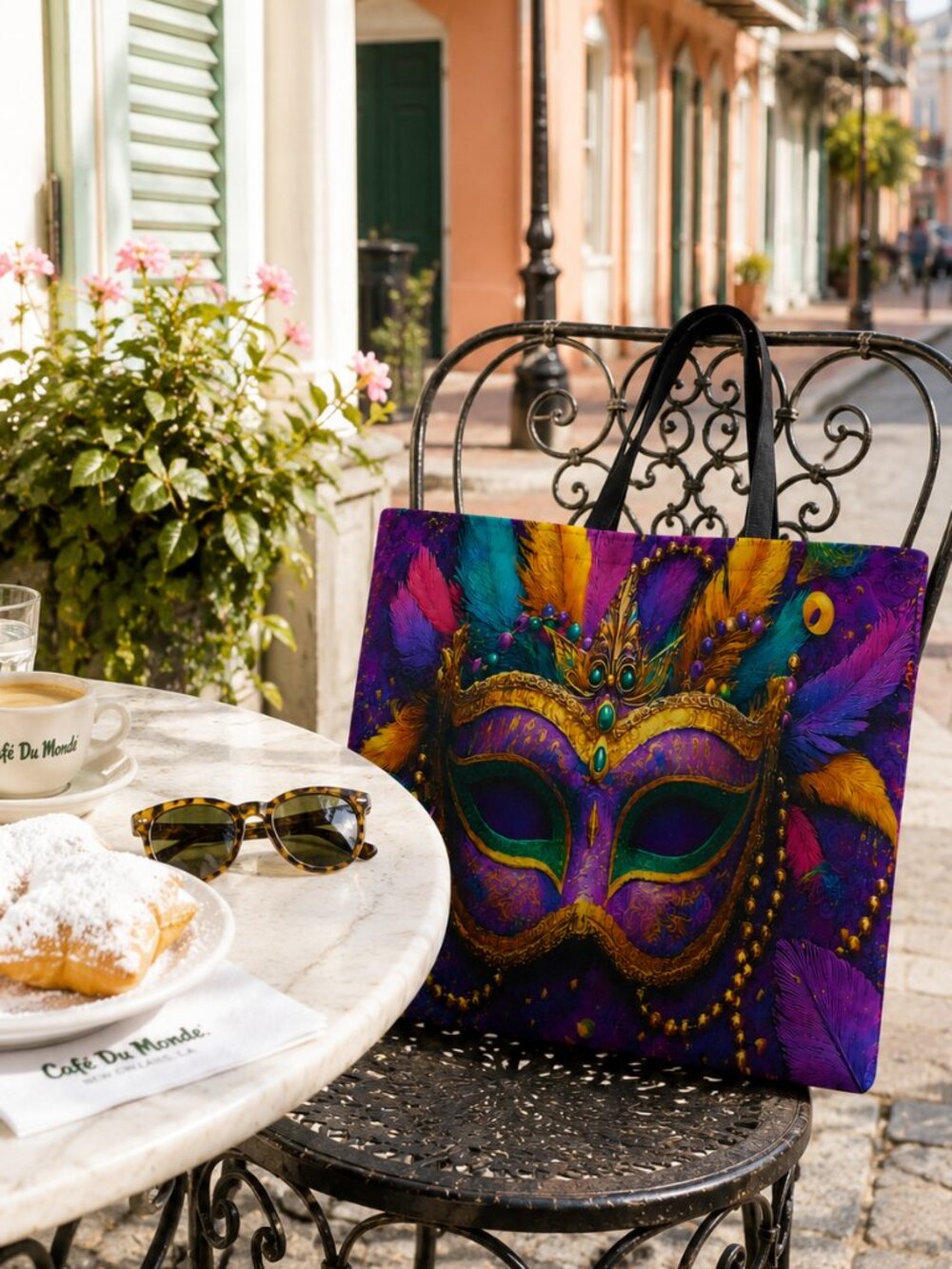 Mardi Gras Mask Art Tote Bag 14x16 Colorful Statement Resort Carryall NIB - Picture 7 of 11